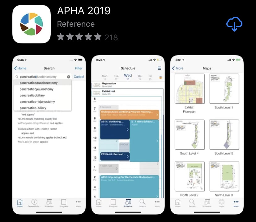 picture of the official 2019 APHA Conference mobile application.